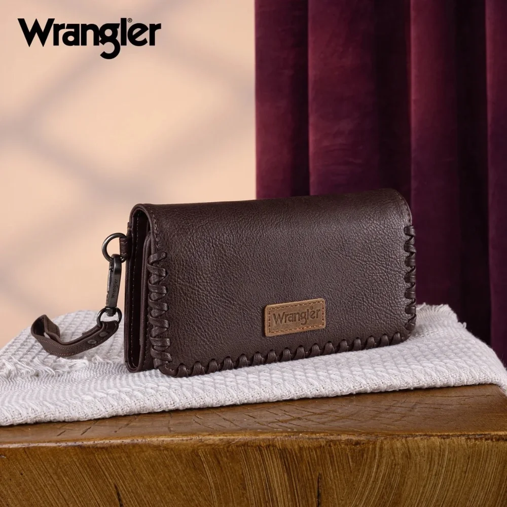 Wrangler Whipstitch Wristlet Wallet Coffee